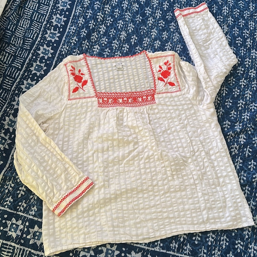 J crew boho embroidered blouse
